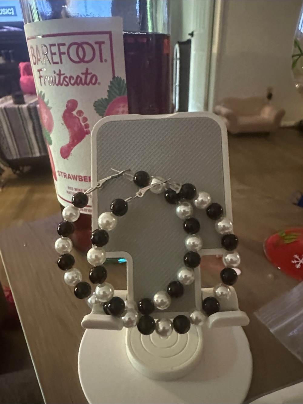 Classic Pearl & Black Bead Hoop Earrings — Elegant Contrast LARGE FASHION ONLY!!